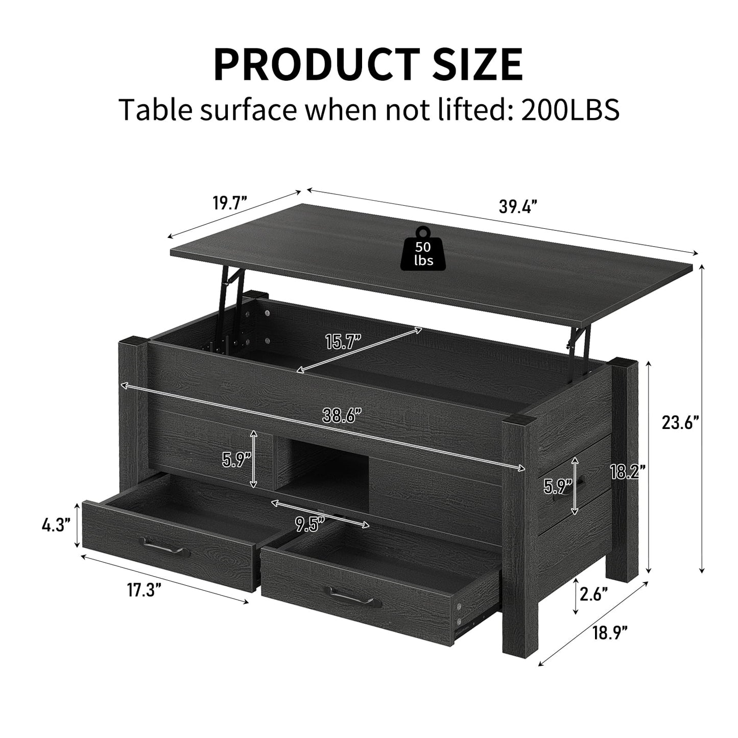 Yanosaku CT002 Lift Top Coffee Table with Storage, Modern Farmhouse Black-1