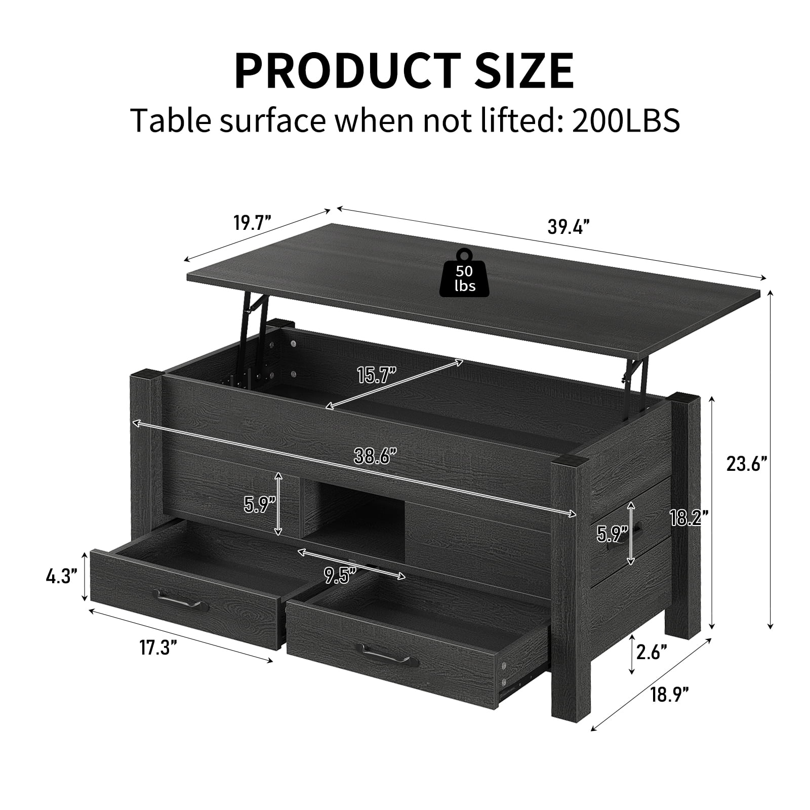 Yanosaku CT002 Lift Top Coffee Table with Storage, Modern Farmhouse Black-1