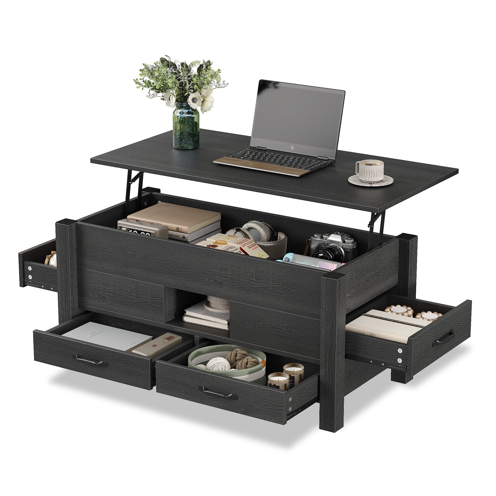 Yanosaku CT002 Lift Top Coffee Table with Storage, Modern Farmhouse Black-2
