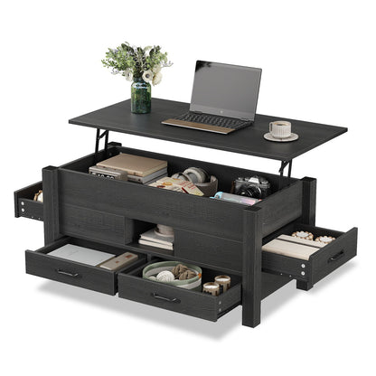 Yanosaku CT002 Lift Top Coffee Table with Storage, Modern Farmhouse Black-2