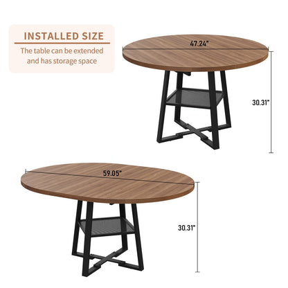 Yanosaku DT001 47" Extendable Round Table for 4–8, Walnut Metal Frame-1