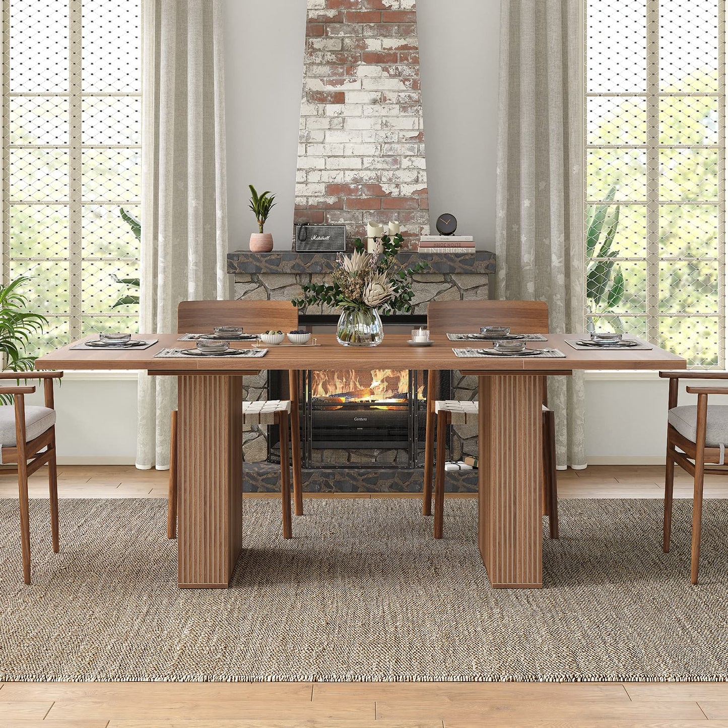 Yanosaku DT002 78.7" Rectangular Farmhouse Dining Table for 4–10-4