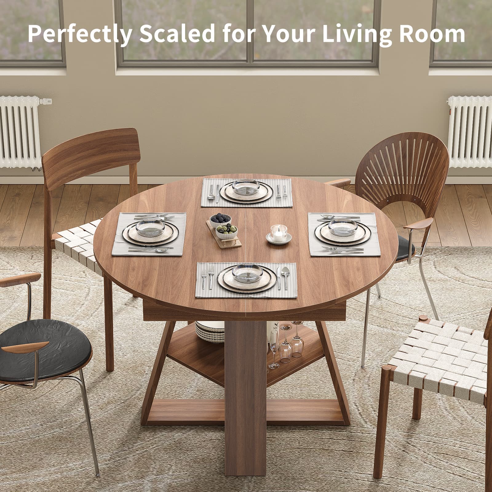 Yanosaku DT003 43.3"-59" Extendable Round Table 4–8, Modern Farmhouse-3