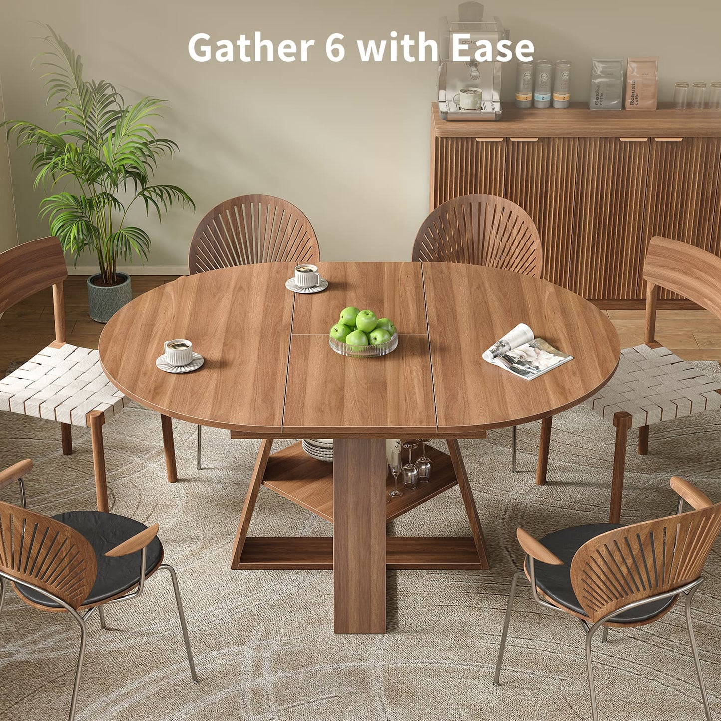 Yanosaku DT003 43.3"-59" Extendable Round Table 4–8, Modern Farmhouse-4