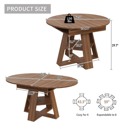 Yanosaku DT003 43.3"-59" Extendable Round Table 4–8, Modern Farmhouse-1