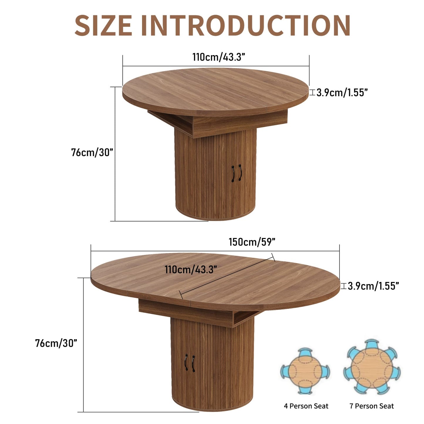 Yanosaku DT004 43"-59" Extendable Round Dining Table for 4–8, Walnut-1
