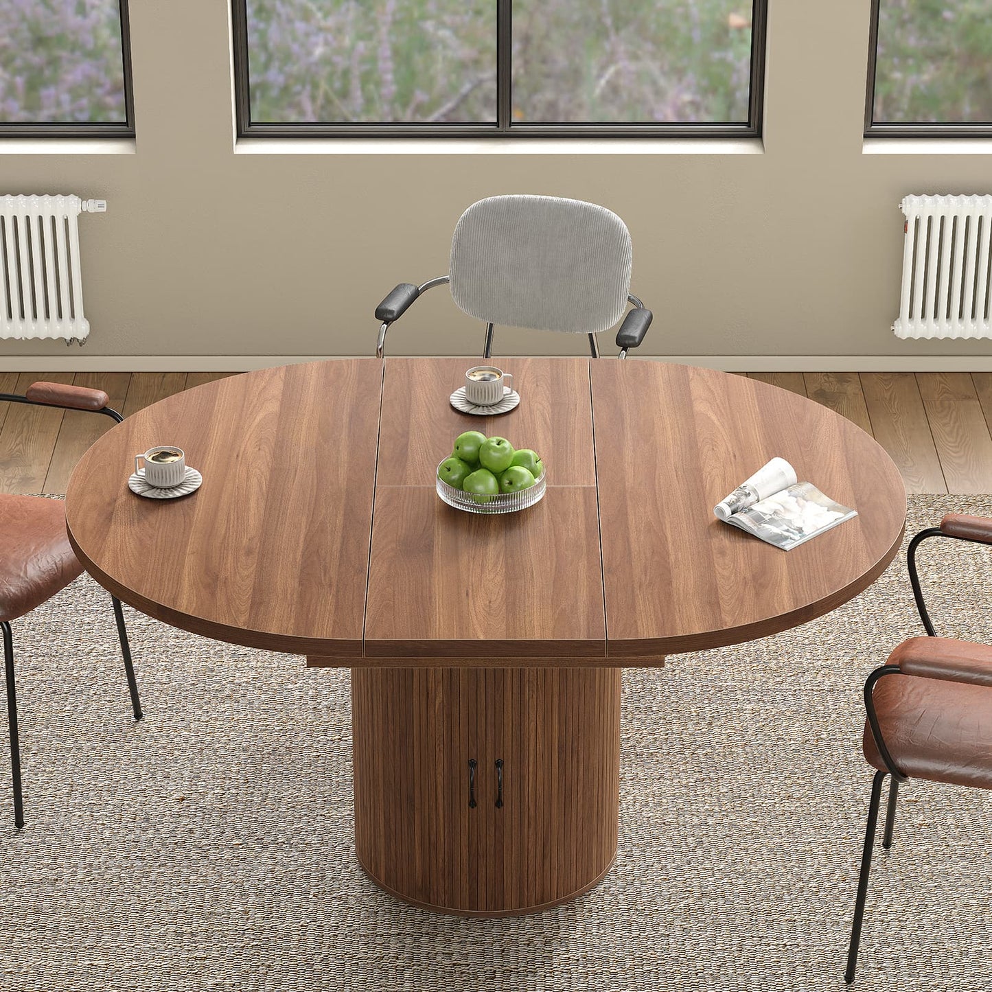 Yanosaku DT004 43"-59" Extendable Round Dining Table for 4–8, Walnut-2
