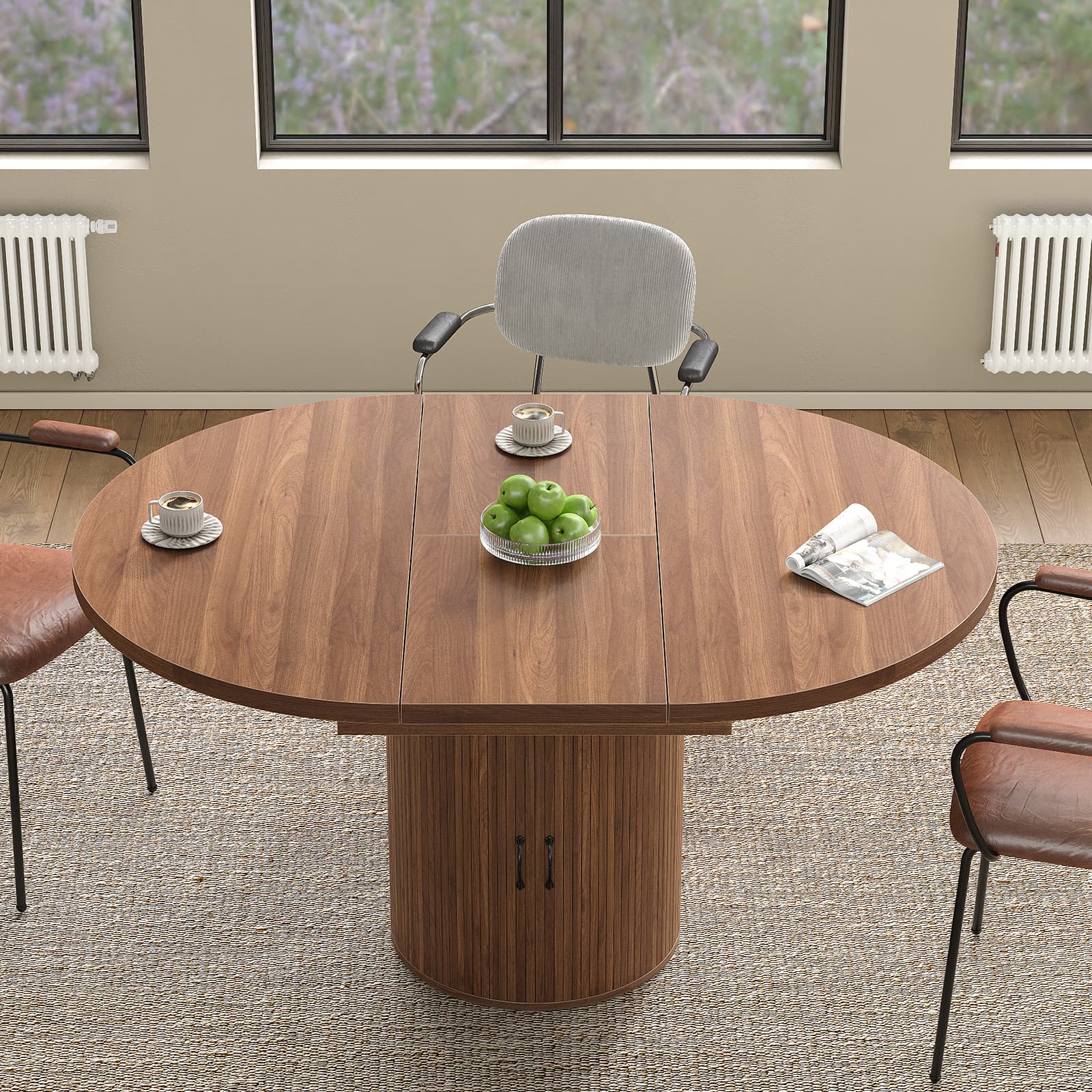 Yanosaku DT004 43"-59" Extendable Round Dining Table for 4–8, Walnut-2