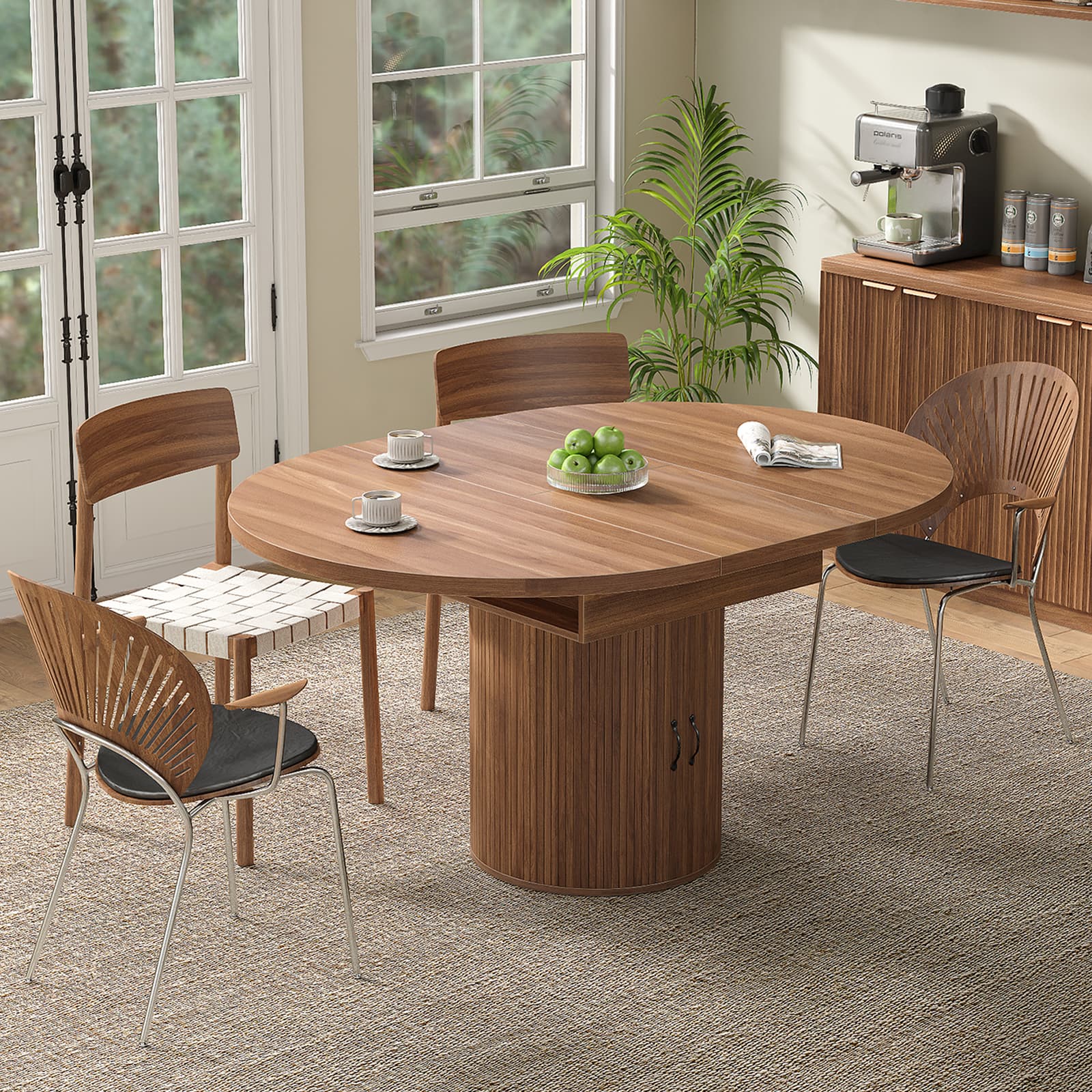 Yanosaku DT004 43"-59" Extendable Round Dining Table for 4–8, Walnut-0