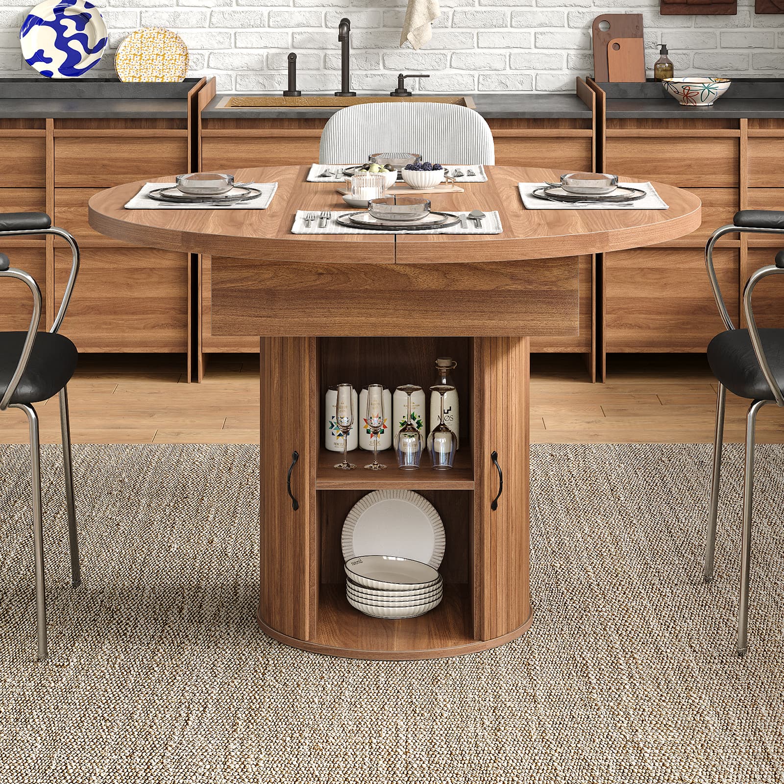 Yanosaku DT004 43"-59" Extendable Round Dining Table for 4–8, Walnut-4