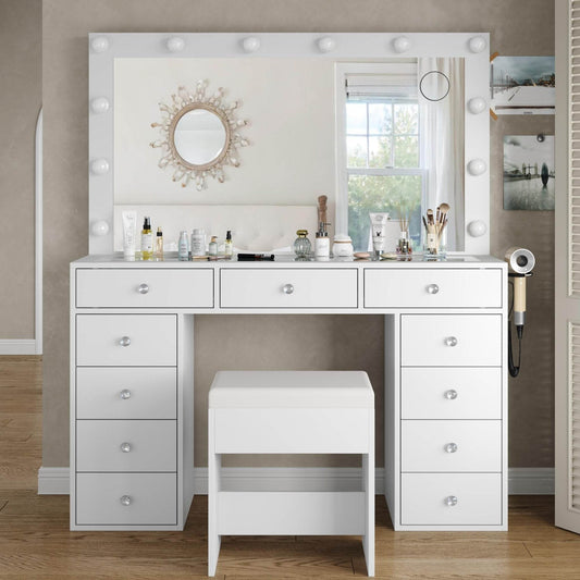 Yanosaku VD003 Bedroom Makeup Vanity desk with LED Mirror, 11 Drawers - Loft&Timber