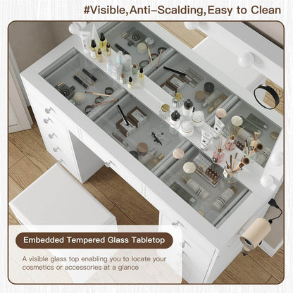 Yanosaku VD003 Bedroom Makeup Vanity desk with LED Mirror, 11 Drawers - Loft&Timber