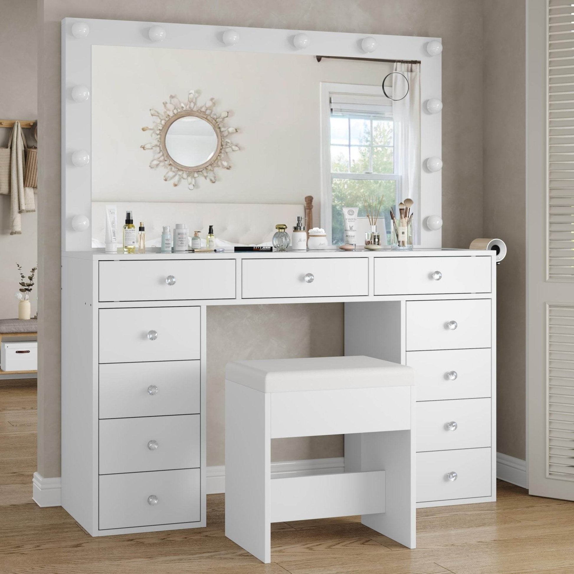 Yanosaku VD003 Bedroom Makeup Vanity desk with LED Mirror, 11 Drawers - Loft&Timber