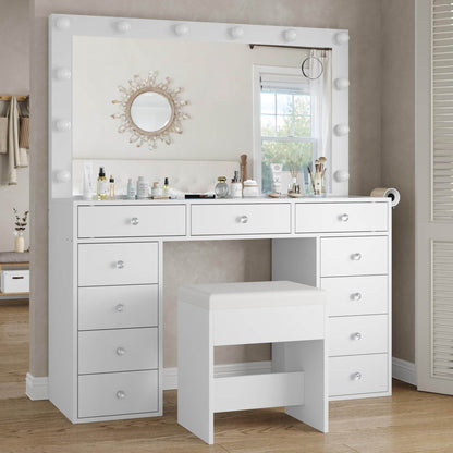 Yanosaku VD003 Bedroom Makeup Vanity desk with LED Mirror, 11 Drawers - Loft&Timber