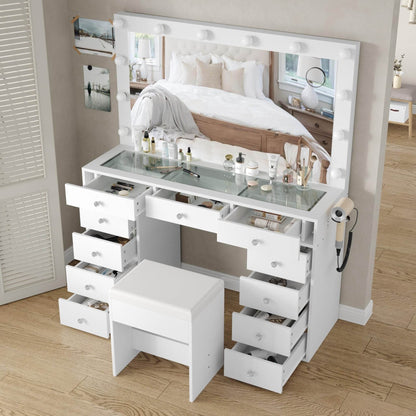 Yanosaku VD003 Bedroom Makeup Vanity desk with LED Mirror, 11 Drawers - Loft&Timber
