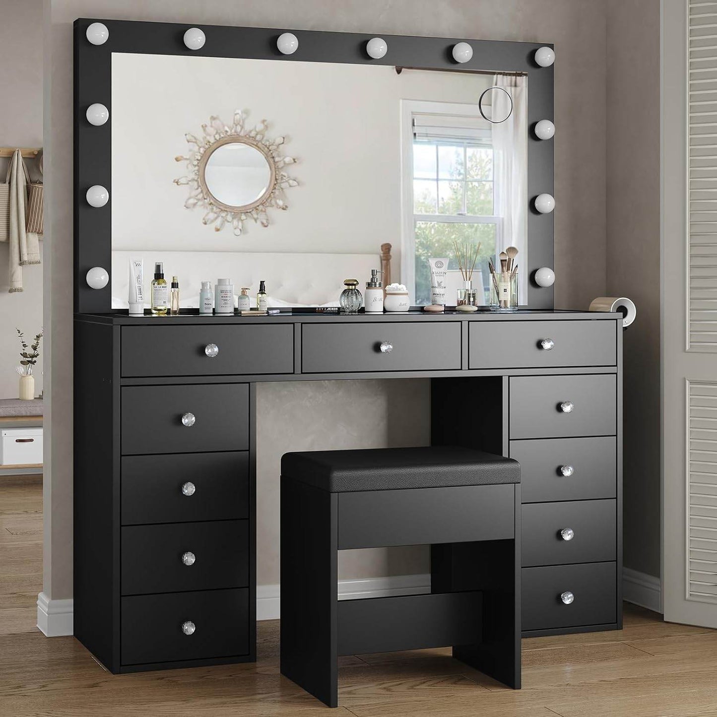 Yanosaku VD003 Bedroom Makeup Vanity desk with LED Mirror, 11 Drawers - Loft&Timber