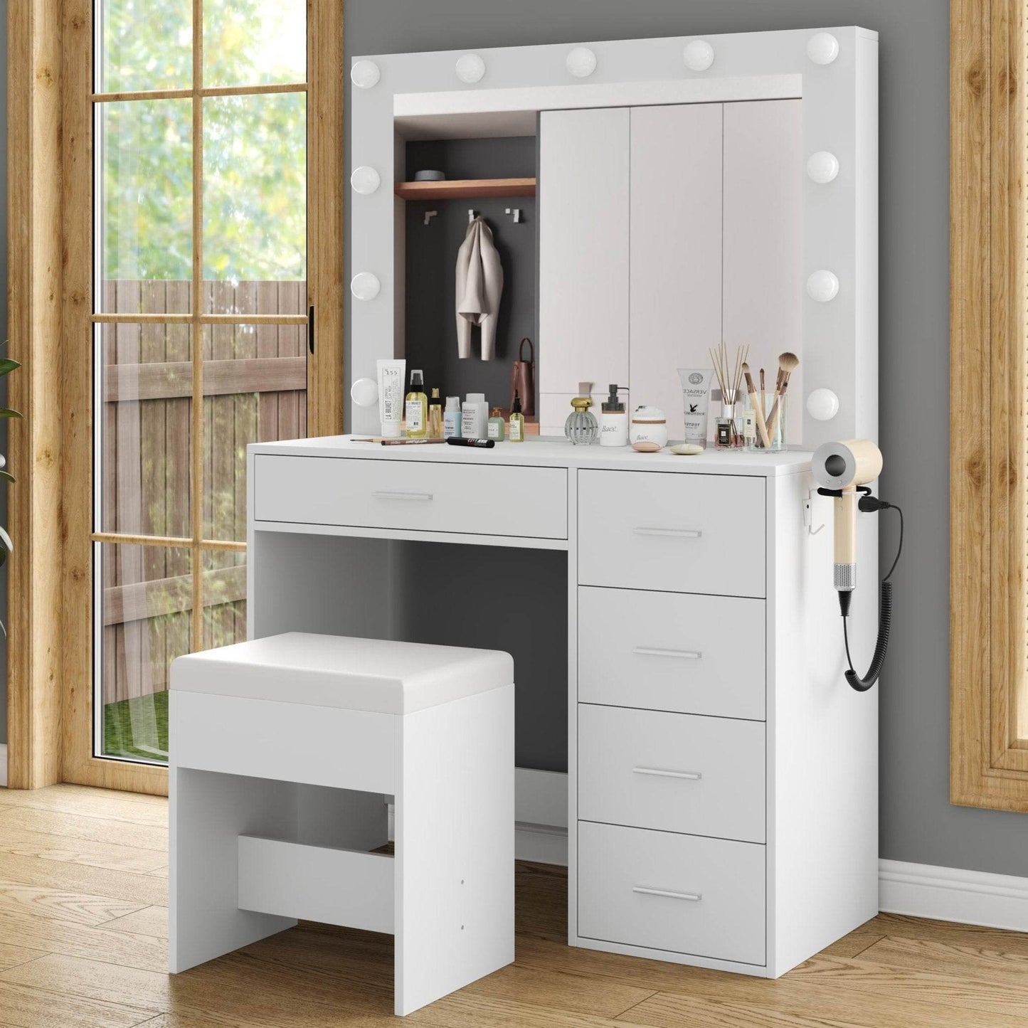 Yanosaku VD001 Bedroom Makeup Vanity desk with LED Mirror, 5 Drawers - Loft&Timber