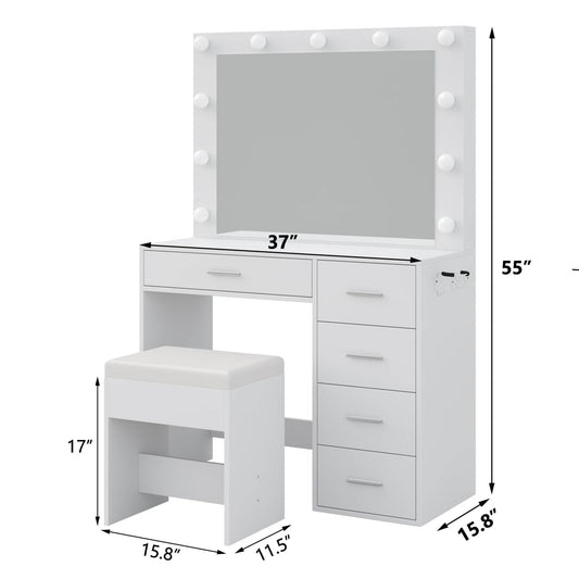 Yanosaku VD001 Bedroom Makeup Vanity desk with LED Mirror, 5 Drawers - Loft&Timber