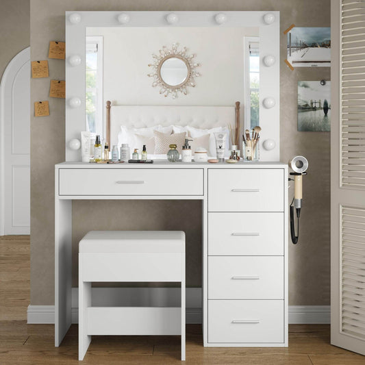 Yanosaku VD001 Bedroom Makeup Vanity desk with LED Mirror, 5 Drawers - Loft&Timber