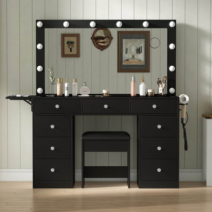 Yanosaku VD007 Bedroom Makeup Vanity desk with LED Mirror, 9 Drawers - Loft&Timber