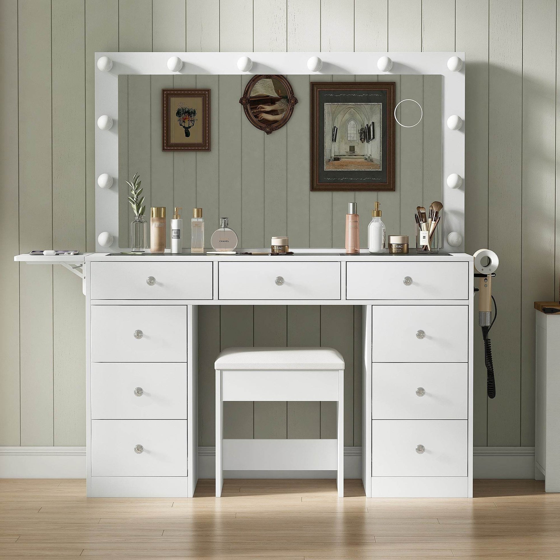 Yanosaku VD007 Bedroom Makeup Vanity desk with LED Mirror, 9 Drawers - Loft&Timber