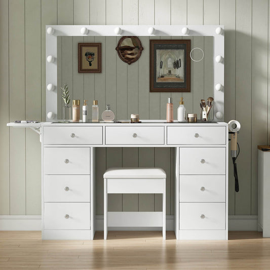 Yanosaku VD007 Bedroom Makeup Vanity desk with LED Mirror, 9 Drawers - Loft&Timber