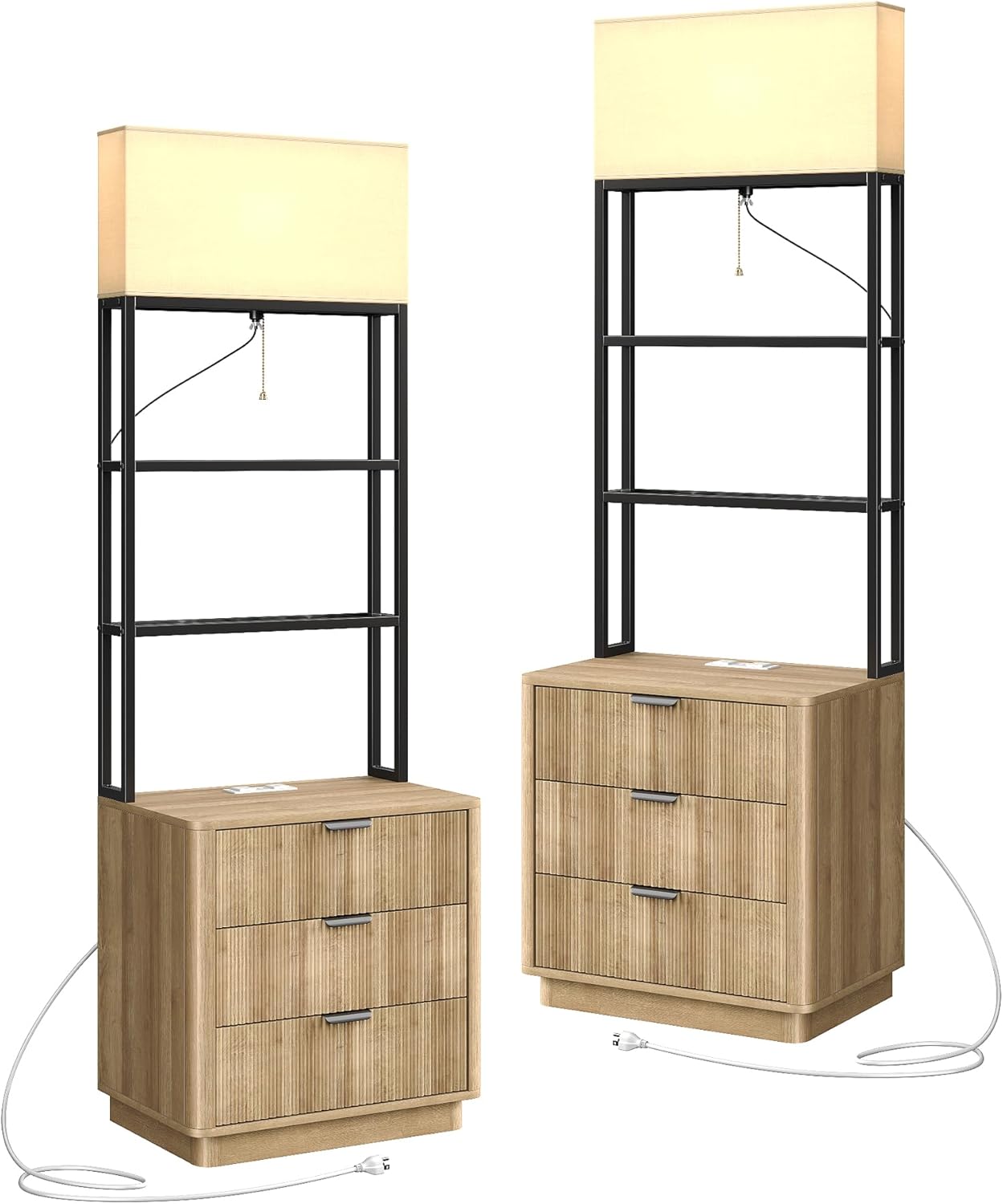 Yanosaku NS002 Nightstand Set of 2 with Charging Station, 3 Drawers-1