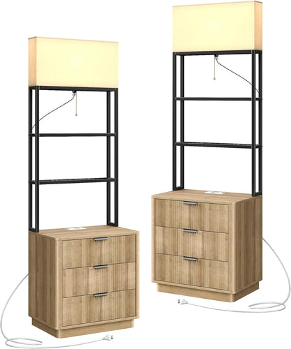 Yanosaku NS002 Nightstand Set of 2 with Charging Station, 3 Drawers-1