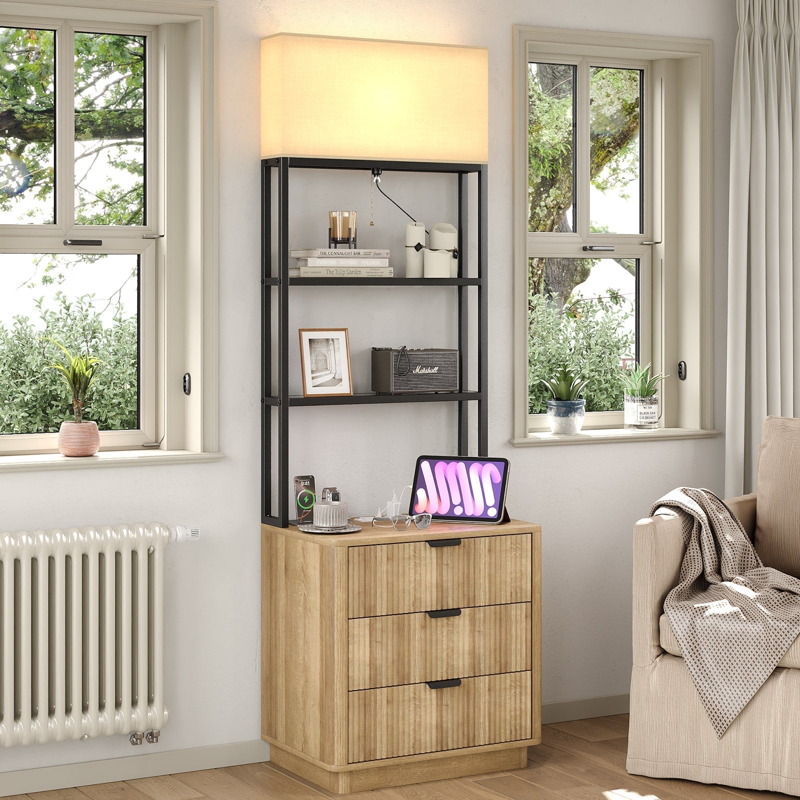 Yanosaku NS002 Nightstand Set of 2 with Charging Station, 3 Drawers-3