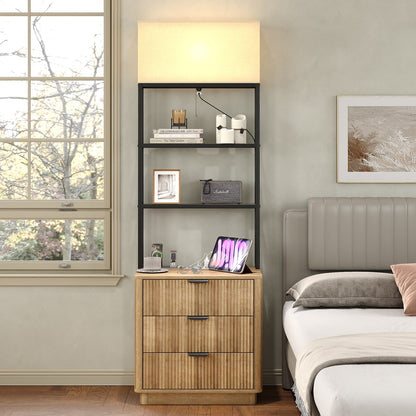 Yanosaku NS002 Nightstand Set of 2 with Charging Station, 3 Drawers-0