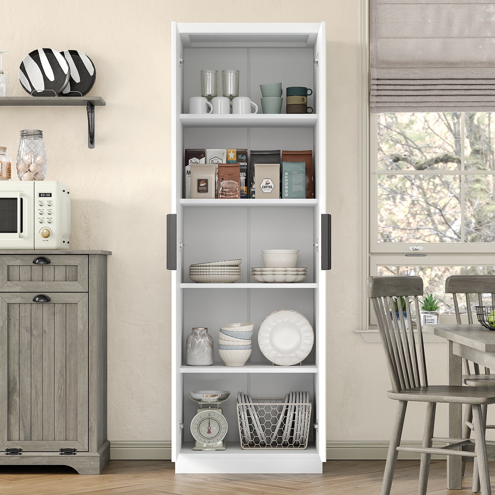 Yanosaku SC002 71'' Tall Storage Cabinet, 5-Tier Fluted-2