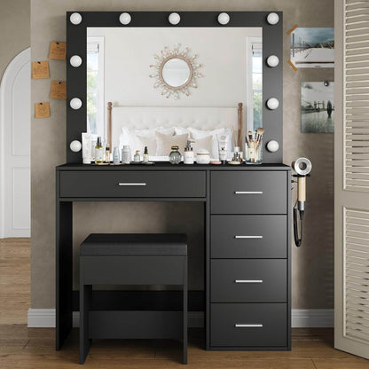 Yanosaku VD001 Bedroom Makeup Vanity desk with LED Mirror, 5 Drawers - Loft&Timber
