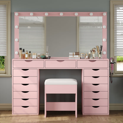 Yanosaku VD008 Bedroom Makeup Vanity desk with LED Mirro, 15 Drawers-5