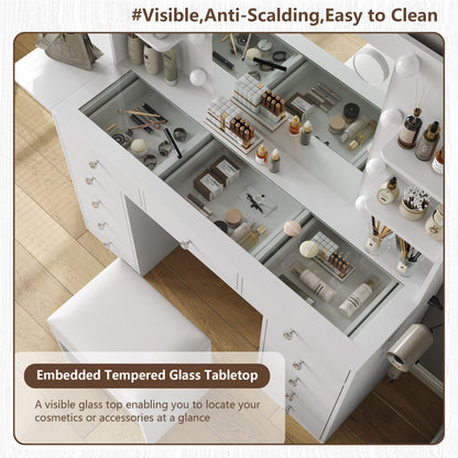 Yanosaku VD010 Bedroom Makeup Vanity desk with LED MirrorLED Mirror, 9 Drawers-3