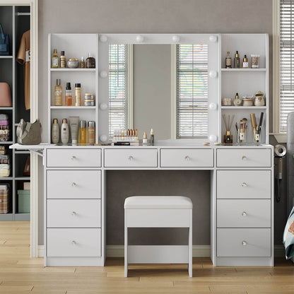 Yanosaku VD011 Bedroom Makeup Vanity desk with LED Mirror, 11 Drawers - Loft&Timber