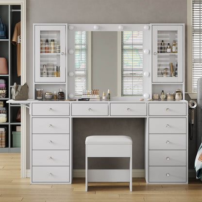 Yanosaku VD012 Bedroom Makeup Vanity desk with LED Mirror, 12 Drawers - Loft&Timber