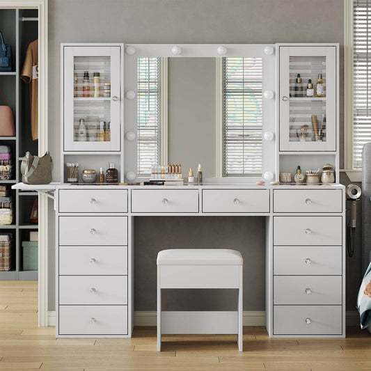 Yanosaku VD012 Bedroom Makeup Vanity desk with LED Mirror, 12 Drawers - Loft&Timber