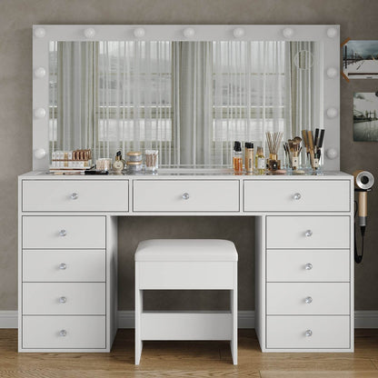 Yanosaku VD015 Bedroom Makeup Vanity desk with LED Mirror, 11 Drawers - Loft&Timber