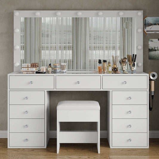 Yanosaku VD015 Bedroom Makeup Vanity desk with LED Mirror, 11 Drawers - Loft&Timber