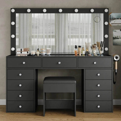 Yanosaku VD015 Bedroom Makeup Vanity desk with LED Mirror, 11 Drawers - Loft&Timber