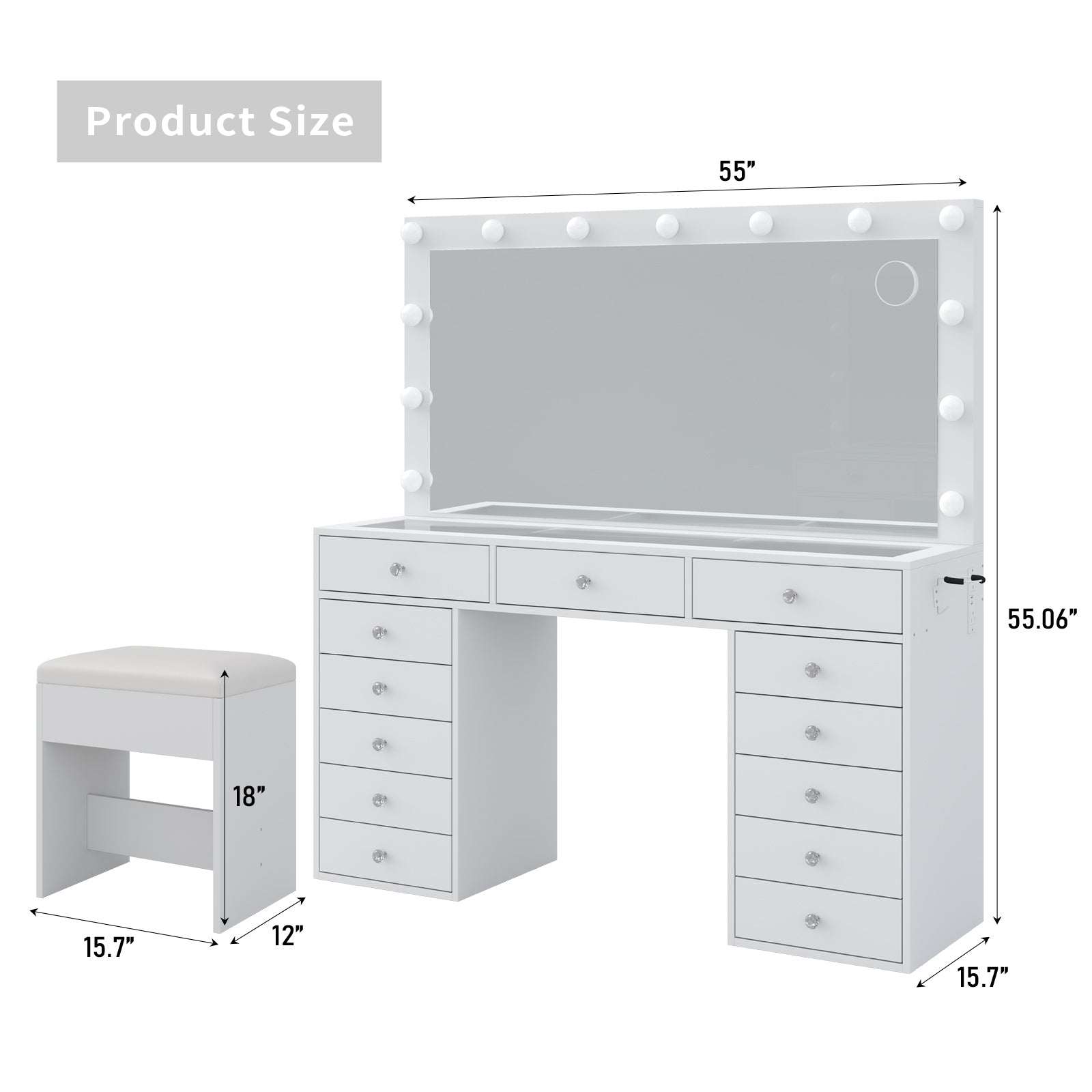 Yanosaku VD016 Bedroom Makeup Vanity desk with LED Mirror, 13 Drawers-1