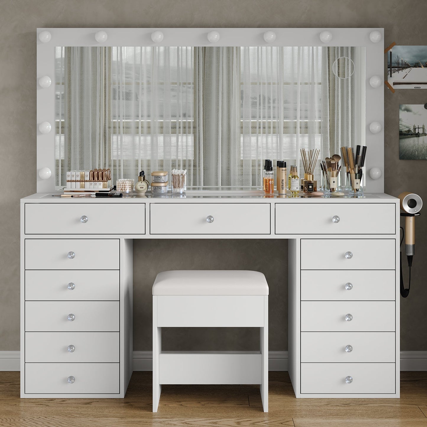 Yanosaku VD016 Bedroom Makeup Vanity desk with LED Mirror, 13 Drawers-0