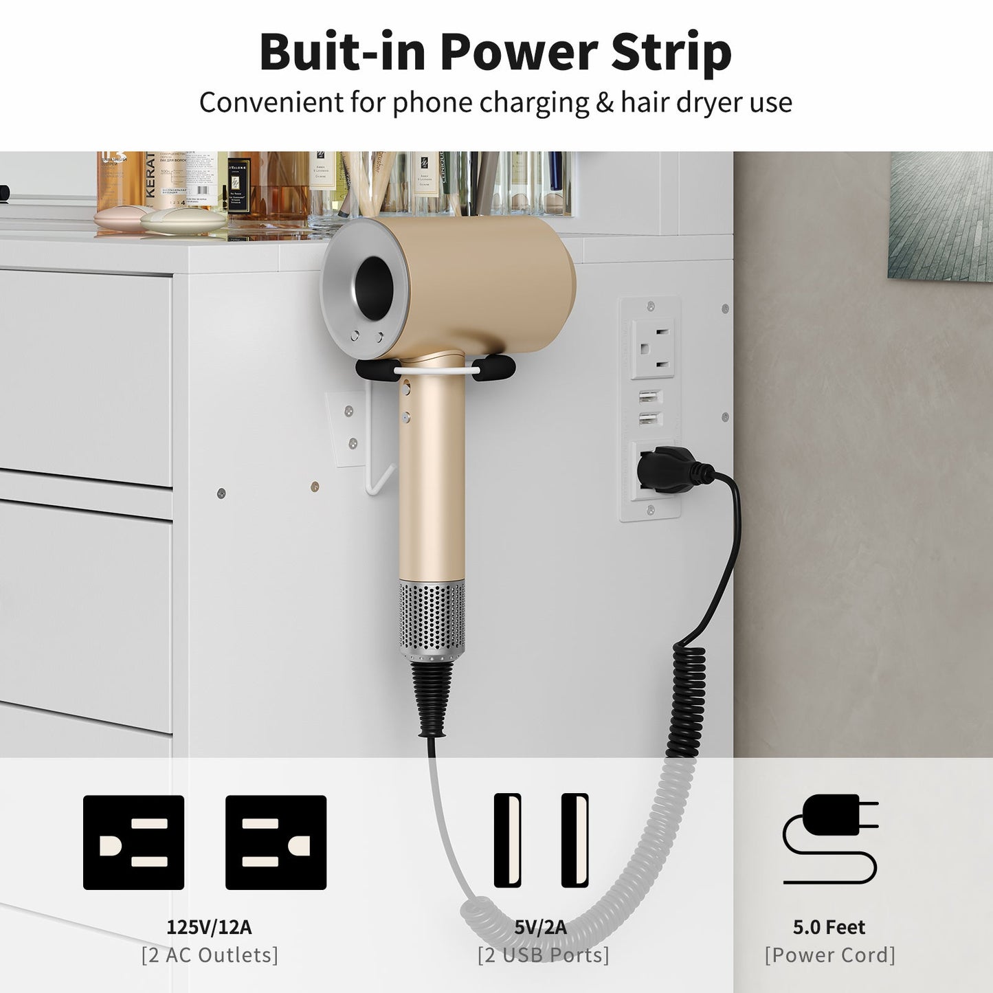 Yanosaku VD016 Bedroom Makeup Vanity desk with LED Mirror, 13 Drawers-4