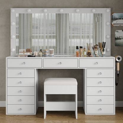 Yanosaku VD016 Bedroom Makeup Vanity desk with LED Mirror, 13 Drawers-5