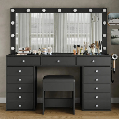 Yanosaku VD016 Bedroom Makeup Vanity desk with LED Mirror, 13 Drawers-6