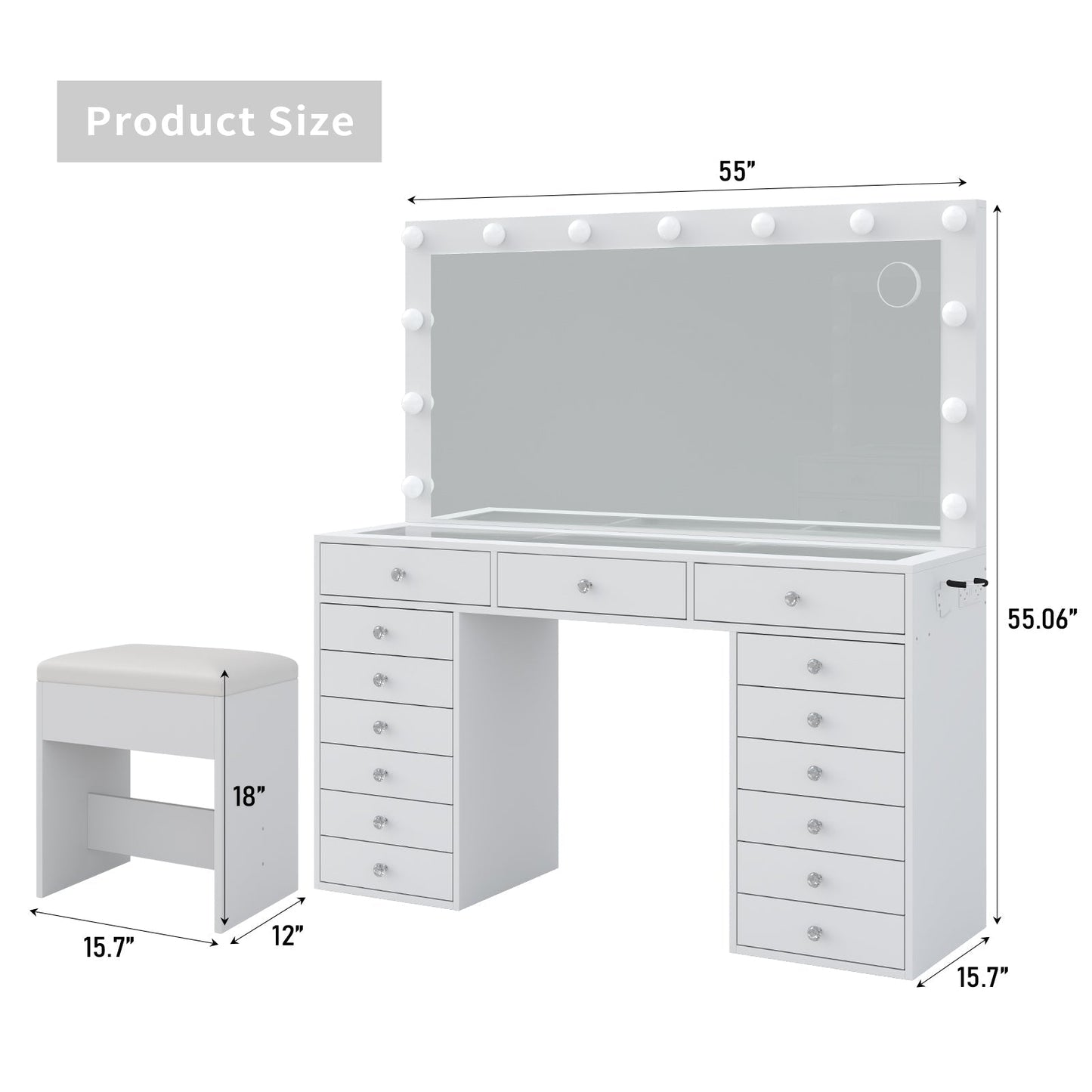 Yanosaku VD017 Bedroom Makeup Vanity desk with LED Mirror, 15 Drawers-1