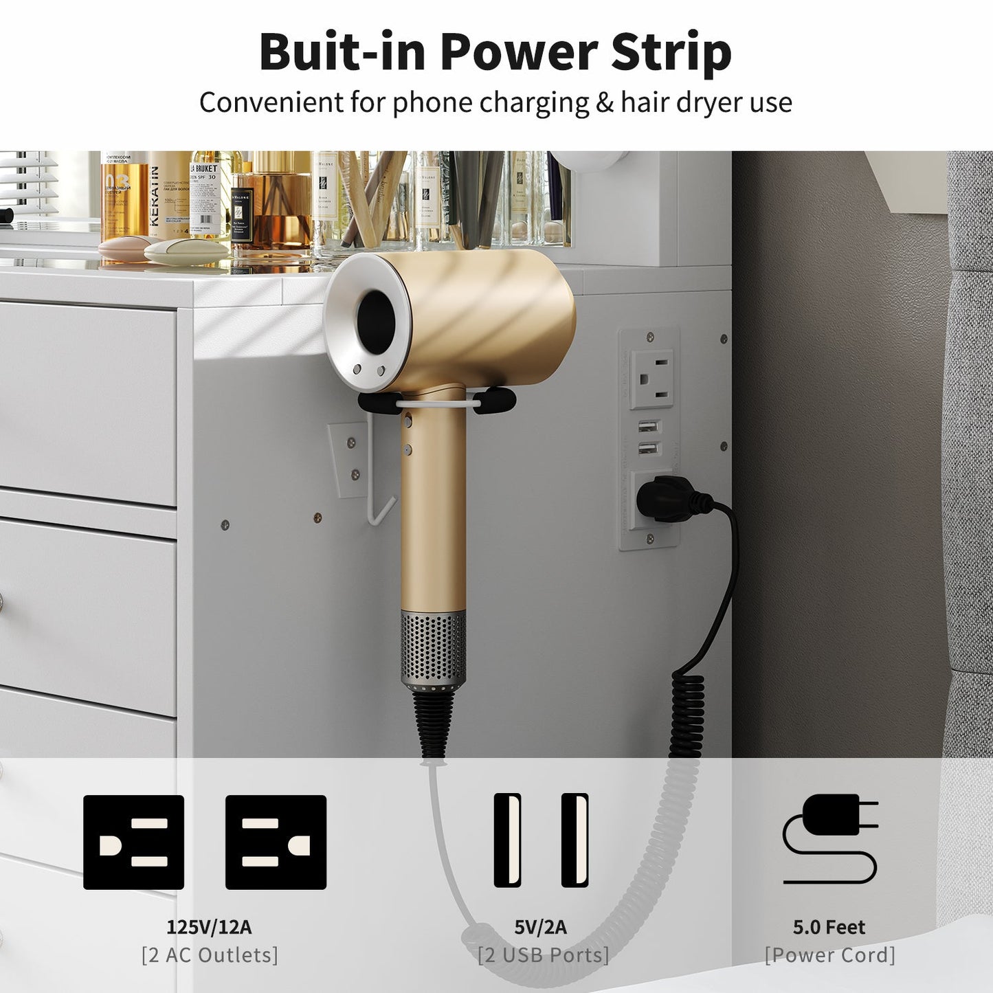 Yanosaku VD017 Bedroom Makeup Vanity desk with LED Mirror, 15 Drawers-4