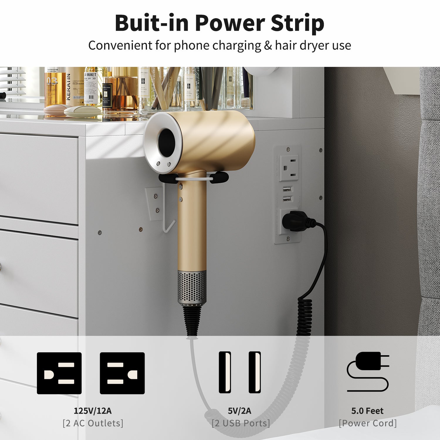 Yanosaku VD017 Bedroom Makeup Vanity desk with LED Mirror, 15 Drawers-4