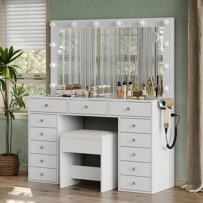 Yanosaku VD018 Bedroom Makeup Vanity desk with LED Mirror, 13 Drawers-2