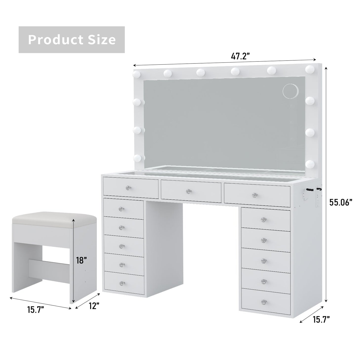 Yanosaku VD018 Bedroom Makeup Vanity desk with LED Mirror, 13 Drawers-1